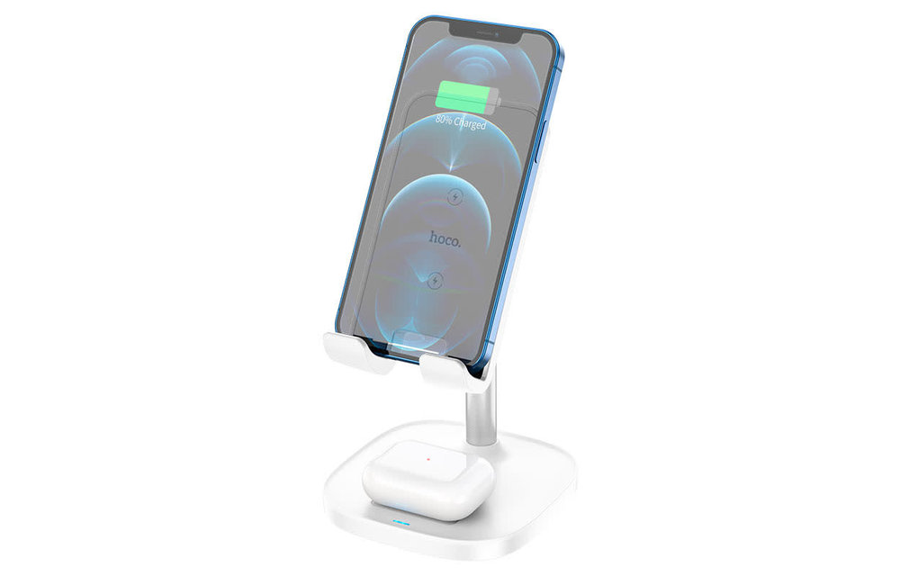 Hoco CW37 15W 2in 1 Wireless Fast Charging Stand - White