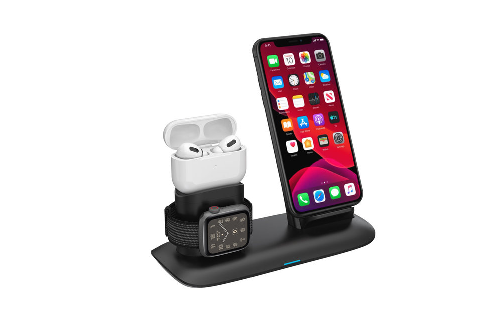 Porodo 4 in 1 Slim Charging Base 7.5w/10w for iphone / Apple Watch / Aipods - Black