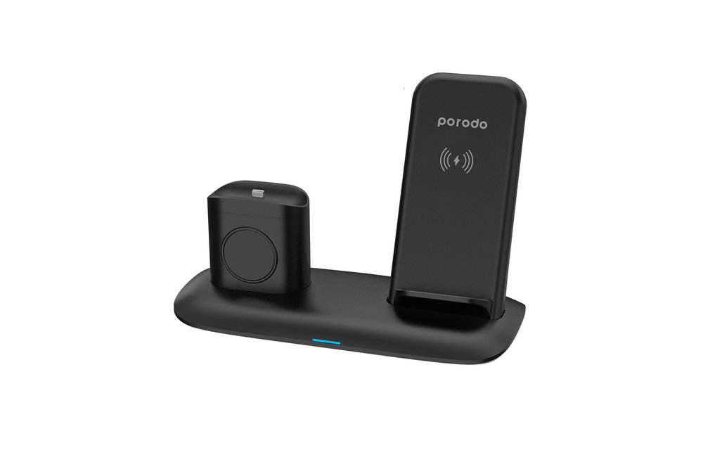 Porodo 4 in 1 Slim Charging Base 7.5w/10w for iphone / Apple Watch / Aipods - Black