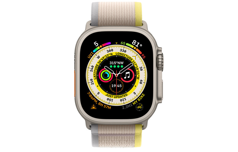 Apple Watch Ultra GPS + Cellular, 49mm Titanium Case with Yellow/Beige Trail Loop - S/M