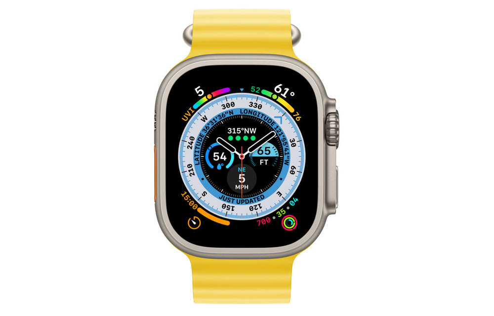 Apple Watch Ultra GPS + Cellular, 49mm Titanium Case with Yellow Ocean Band - Yellow