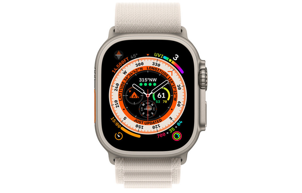 Apple Watch Ultra GPS + Cellular, 49mm Titanium Case with Starlight Alpine Loop - Starlight - Small