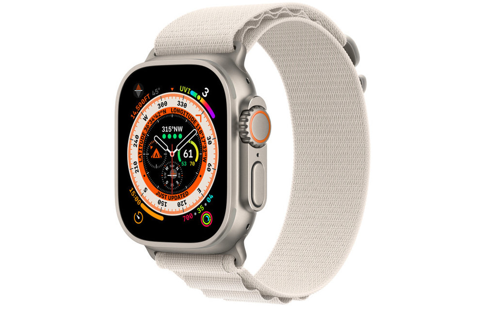 Apple Watch Ultra GPS + Cellular, 49mm Titanium Case with Starlight Alpine Loop - Starlight - Small