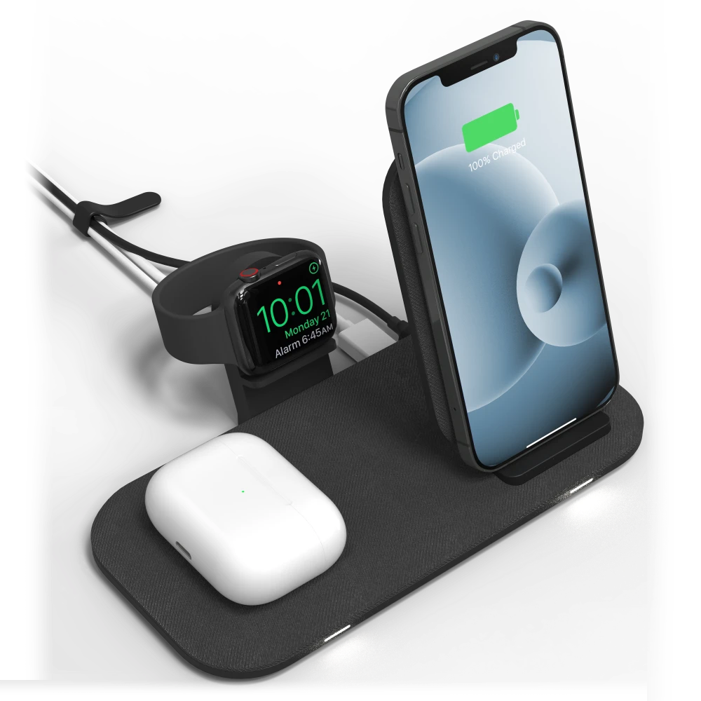 Mophie 3 in 1 Wireless Charging Stand Plus Pad 15W - Black