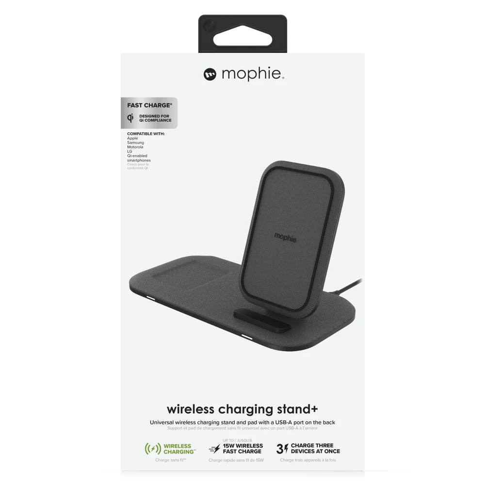 Mophie 3 in 1 Wireless Charging Stand Plus Pad 15W - Black