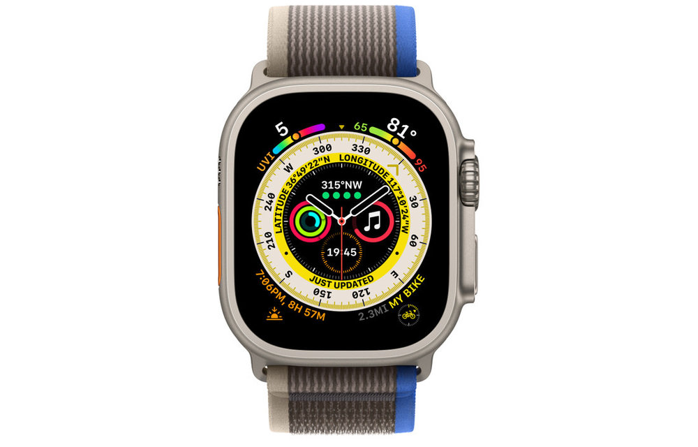 Apple Watch Ultra GPS + Cellular, 49mm Titanium Case with Blue/Gray Trail Loop - S/M