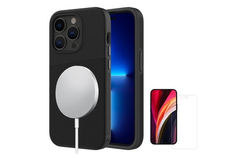 Axessorize Pro Tech Plus MagSafe Case with Glass Protector front Screen and Back Camera for iPhone 14 Pro Max - Black