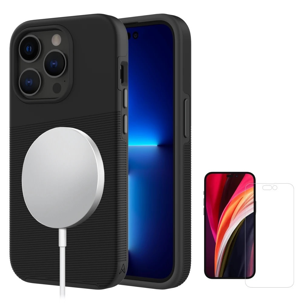 Axessorize Pro Tech Plus MagSafe Case with Glass Protector front Screen and Back Camera for iPhone 14 Pro Max - Black