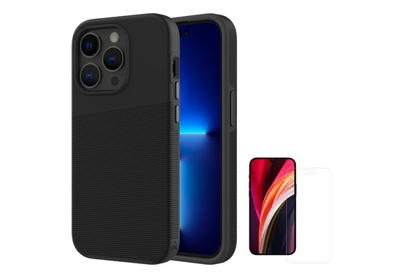 Axessorize Pro Tech Plus Case with Glass Protector front Screen and Back Camera for iPhone 14 Pro - Black