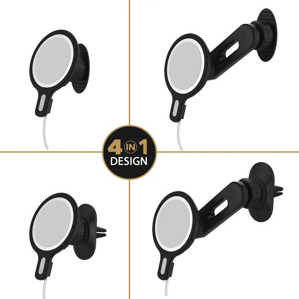 Scosche MagicMount MSC Swingarm 4 in 1 MagSafe Wireless Charging Dash Mount Combo 20W - Black