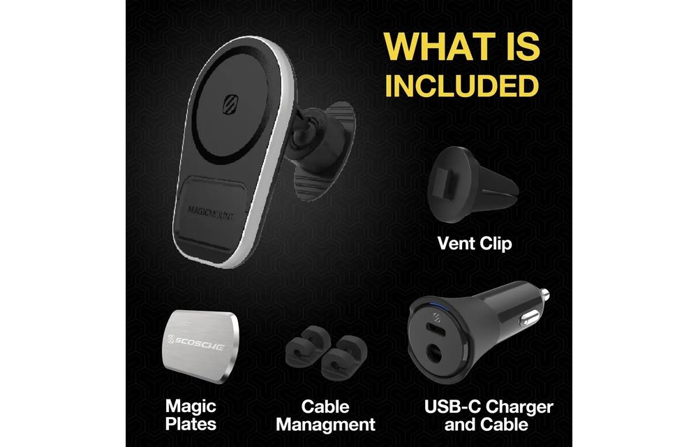 Scosche MagicMount Charge5 MagSafe Wireless Charging Dash / Vent Mount - Black and Silver