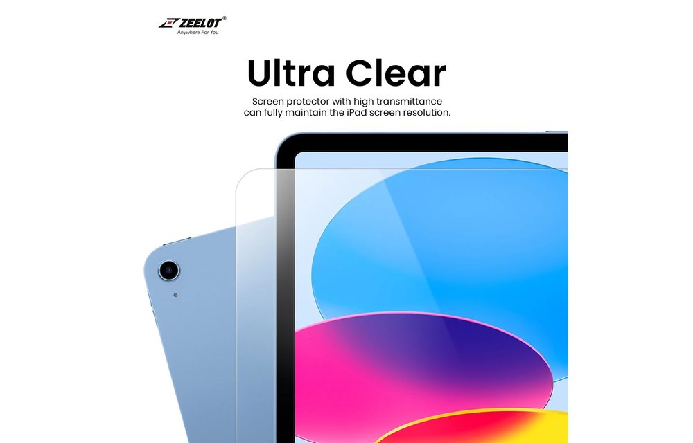 Zeelot Solidsleek Pure Glass HD Clear Screen Protector for Apple iPad 10th/11th Gen - Clear
