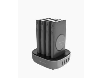 Powerology 4in1 Station 10000mAh 20W PD QC Wireless Power Bank Built-in Cable With Lightning And Type-C - Black
