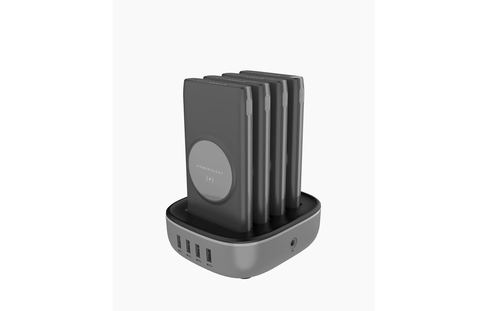 Powerology 4in1 Power Station Power Bank 10000mAh PD 20W Wireless Charge with Built-in Cable Lightning And Type-C - Black