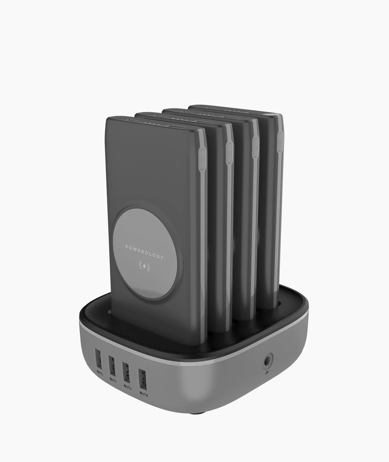 Powerology 4in1 Station 10000mAh 20W PD QC Wireless Power Bank Built-in Cable With Lightning And Type-C - Black