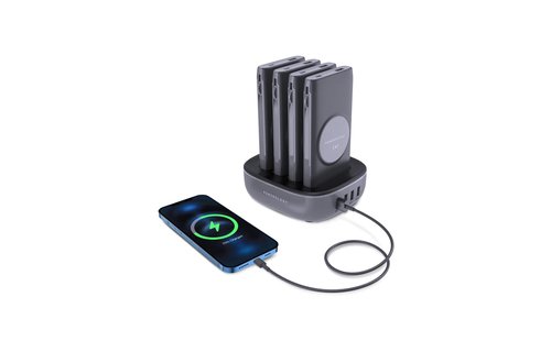 Powerology 4in1 Station 10000mAh 20W PD QC Wireless Power Bank Built-in Cable With Lightning And Type-C - Black