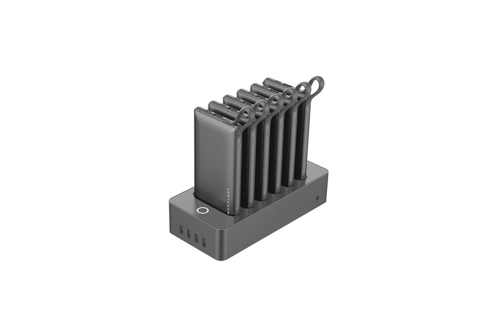 Powerology 6in1 Station 10000mAh with Built-in Lightning/MicroUSB/TypeC Connectors - Black