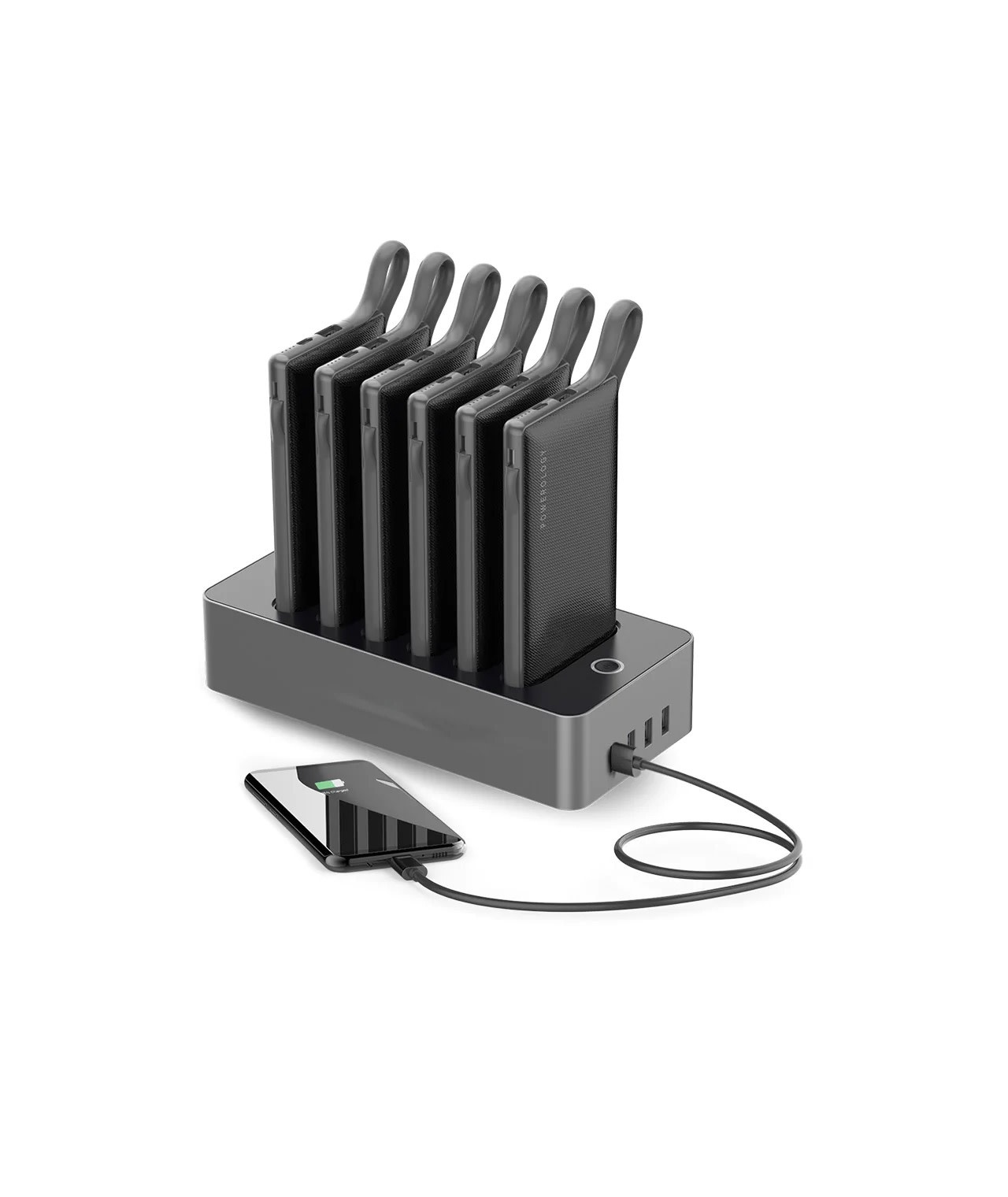 Powerology 6in1 Power Station Power Bank 10000mAh with Built-in Lightning/MicroUSB/TypeC Connectors - Black
