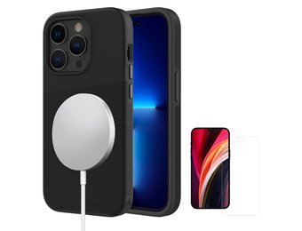 Axessorize Pro Tech Plus MagSafe Case with Glass Protector front Screen and Back Camera for iPhone 14 Pro - Black