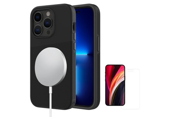 Axessorize Pro Tech Plus MagSafe Case with Glass Protector front Screen and Back Camera for iPhone 14 Pro - Black