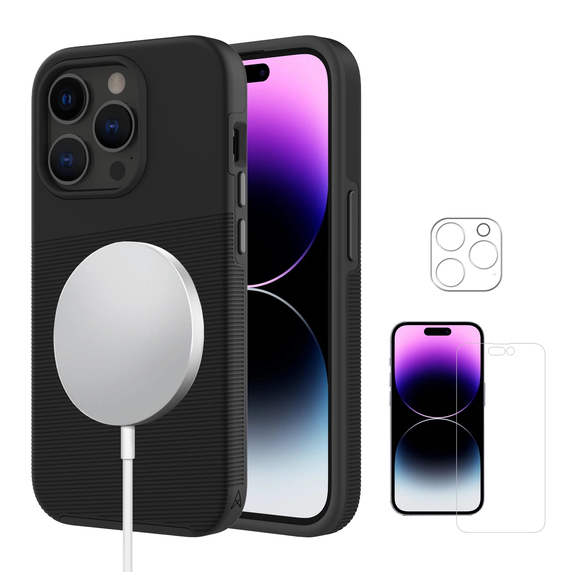 Axessorize Pro Tech Plus MagSafe Case with Glass Protector front Screen and Back Camera for iPhone 14 Pro - Black