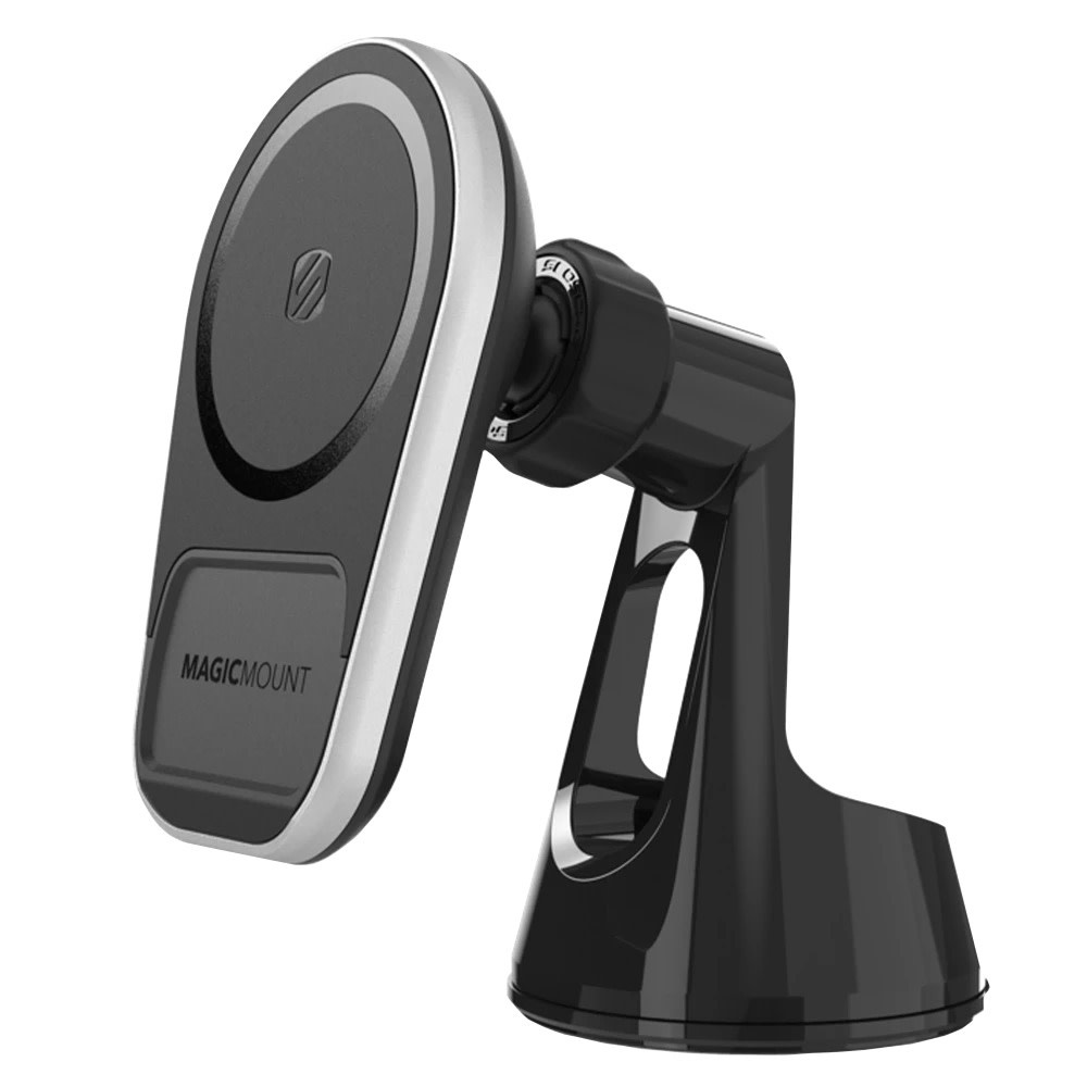 Scosche Magic Mount Pro MagSafe Charge5 Wireless Charging Dash / Window Mount - Black and Silver