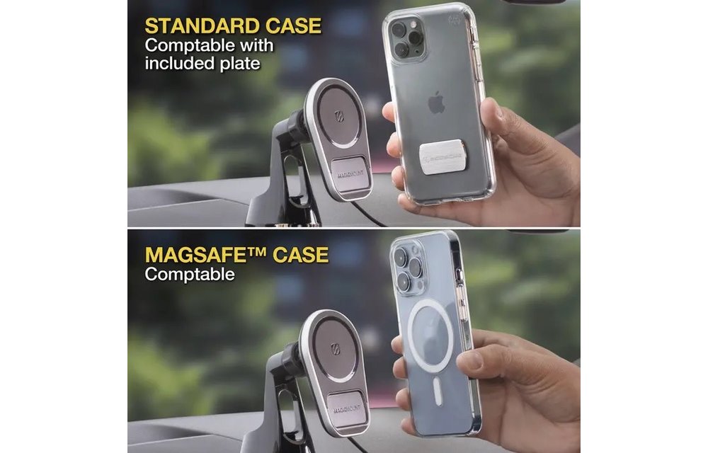 Scosche Magic Mount Pro MagSafe Charge5 Wireless Charging Dash / Window Mount - Black and Silver