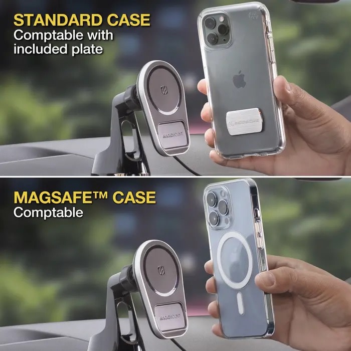 Scosche Magic Mount Pro MagSafe Charge5 Wireless Charging Dash / Window Mount - Black and Silver