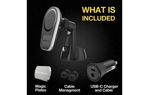Scosche Magic Mount Pro MagSafe Charge5 Wireless Charging Dash / Window Mount - Black and Silver