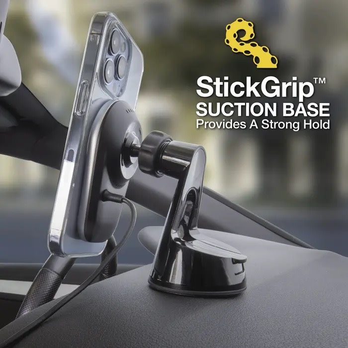 Scosche Magic Mount Pro MagSafe Charge5 Wireless Charging Dash / Window Mount - Black and Silver