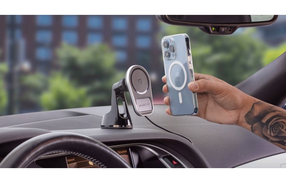 Scosche Magic Mount Pro MagSafe Charge5 Wireless Charging Dash / Window Mount - Black and Silver