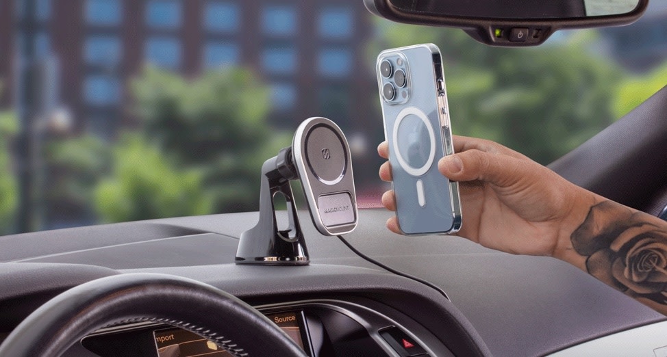 Scosche Magic Mount Pro MagSafe Charge5 Wireless Charging Dash / Window Mount - Black and Silver