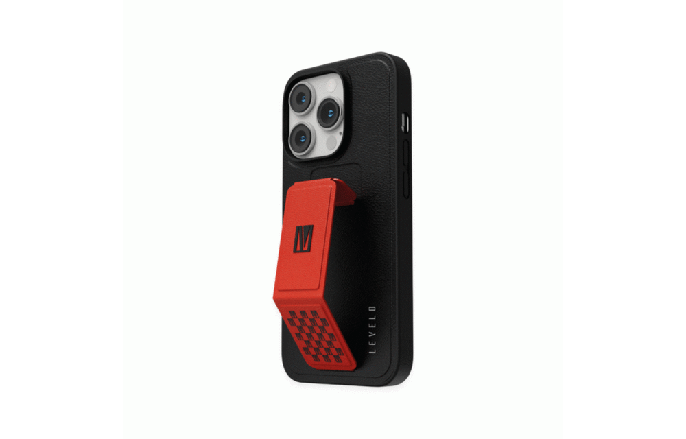 Levelo Morphix Gripstand PU Leather Case for iPhone 14 Pro - Red