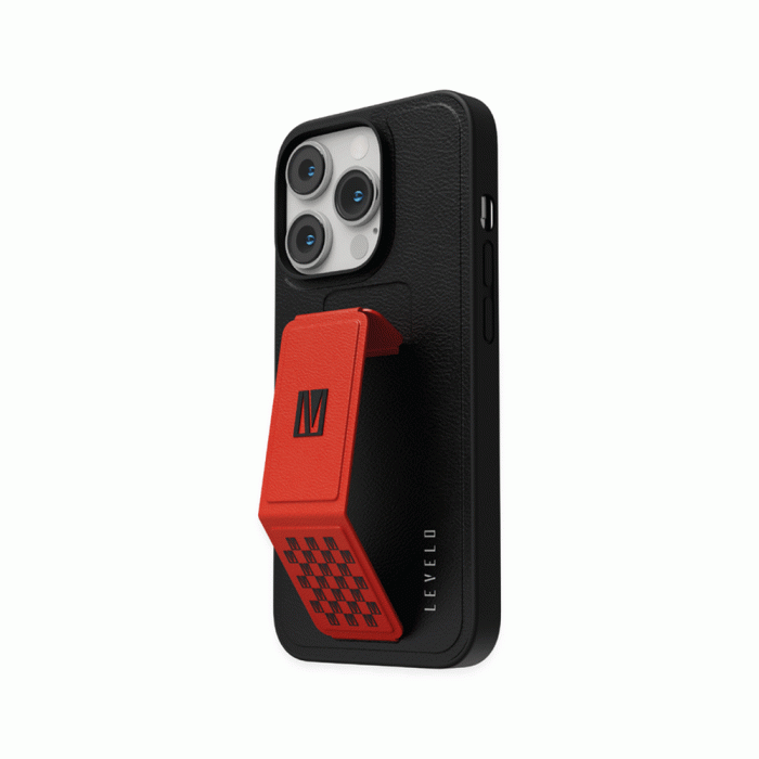 Levelo Morphix Gripstand PU Leather Case for iPhone 14 Pro - Red