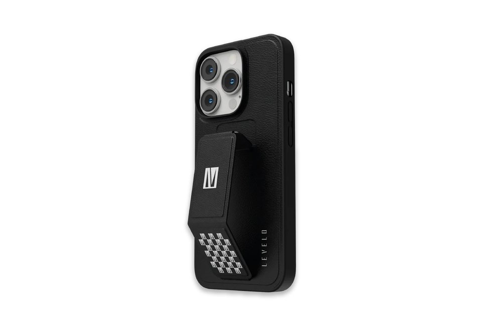 Levelo Morphix Gripstand PU Leather Case for iPhone 14 Pro - Black