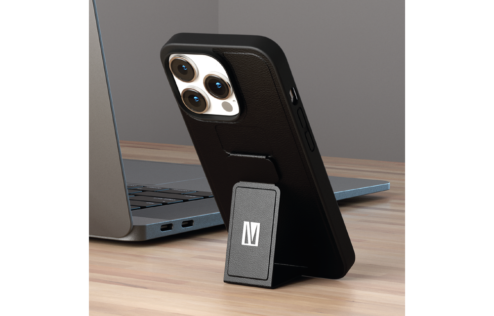 Levelo Morphix Gripstand PU Leather Case for iPhone 14 Pro - Black