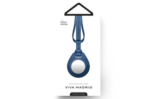 Viva Madrid Airtrax Genuine Leather Bag Charm Case for Apple Airtag - Navy