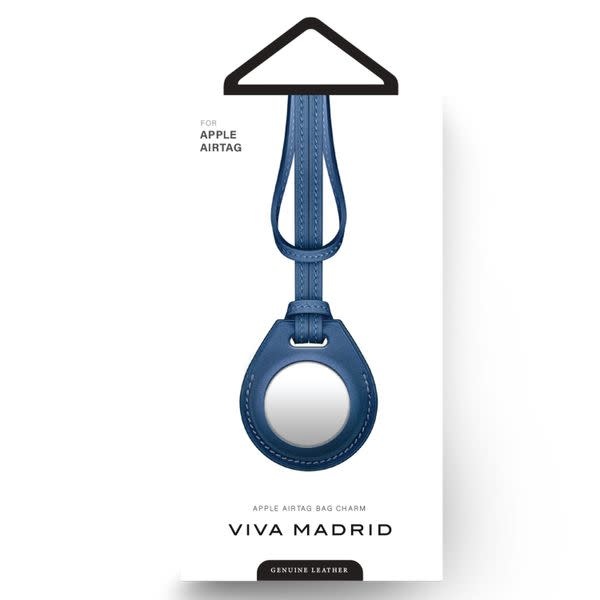 Viva Madrid Airtrax Genuine Leather Bag Charm Case for Apple Airtag - Navy