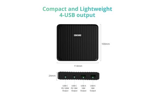 Zendure Superport 4, 100W (2X USB-C 100W, 2X USB 18W ) Desktop Charger with Dual PD UK - Black