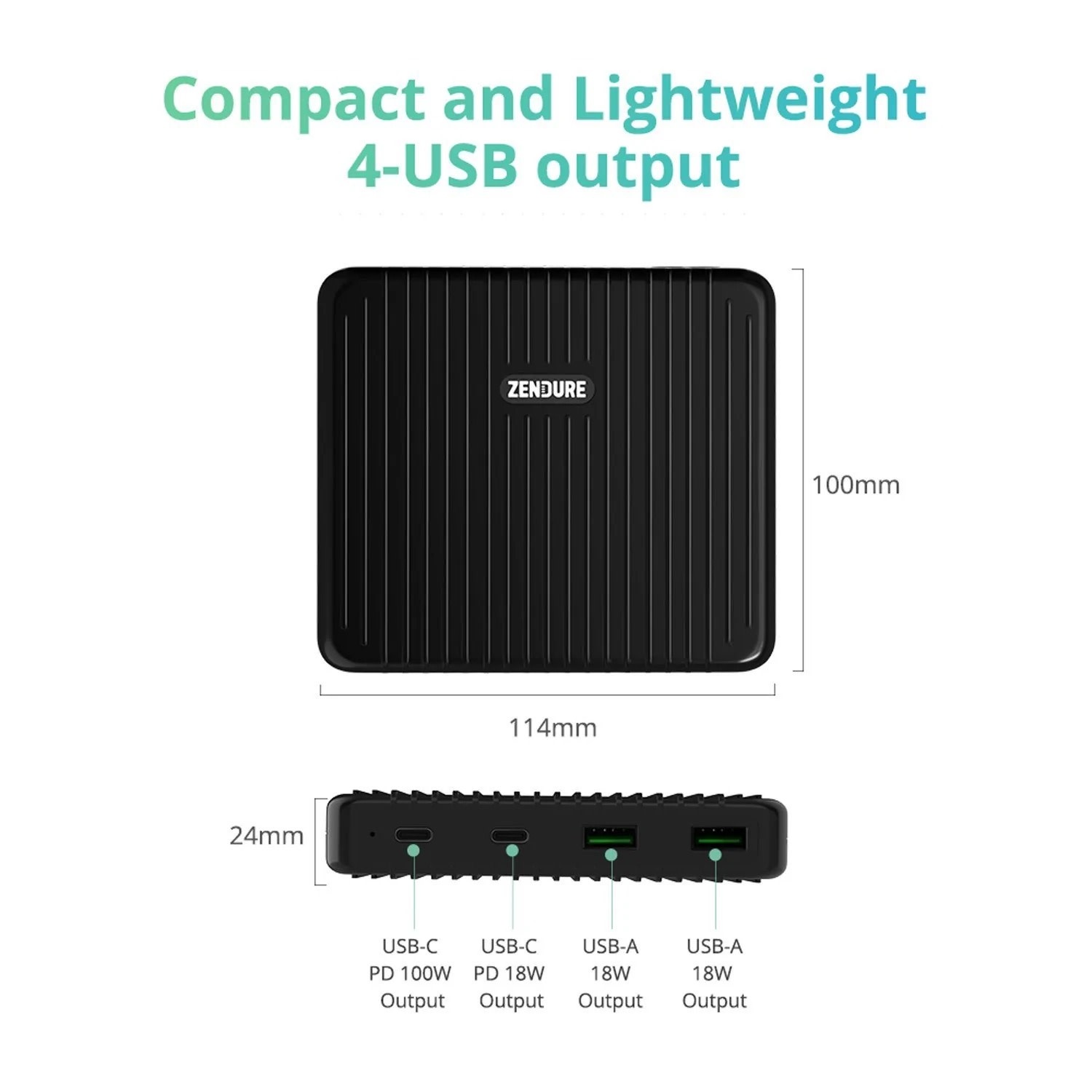 Zendure Superport 4, 100W (2X USB-C 100W, 2X USB 18W ) Desktop Charger with Dual PD UK - Black