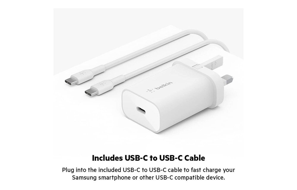 Belkin Boost Charger Wall Charger with PPS + USB-C Cable With Lightning Connector 25W - White