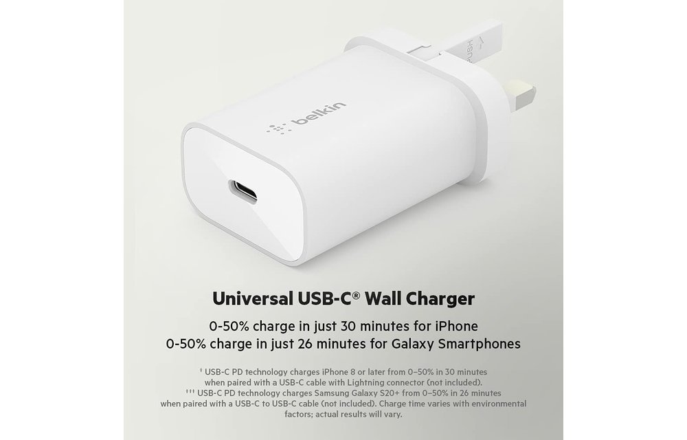 Belkin Boost Charger Wall Charger with PPS + USB-C Cable With Lightning Connector 25W - White