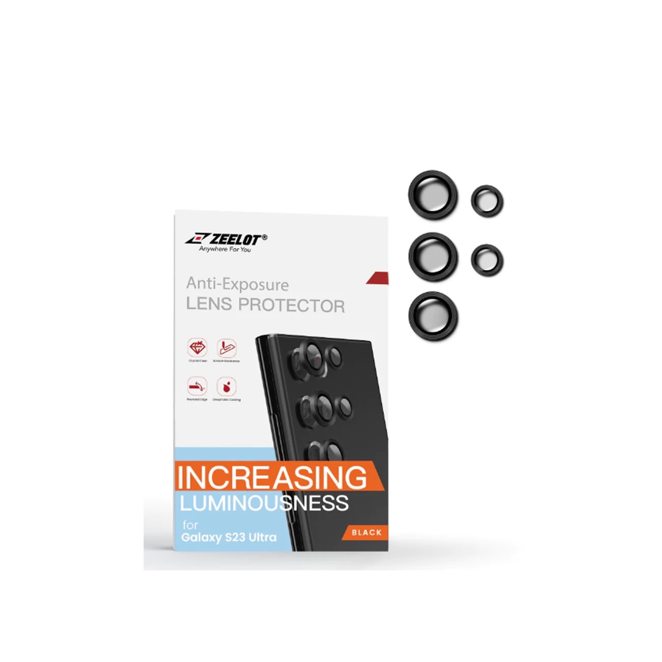 ZEELOT Pishield Titanium Alloy Lens Protector for Samsung Galaxy S23 Ultra - Black