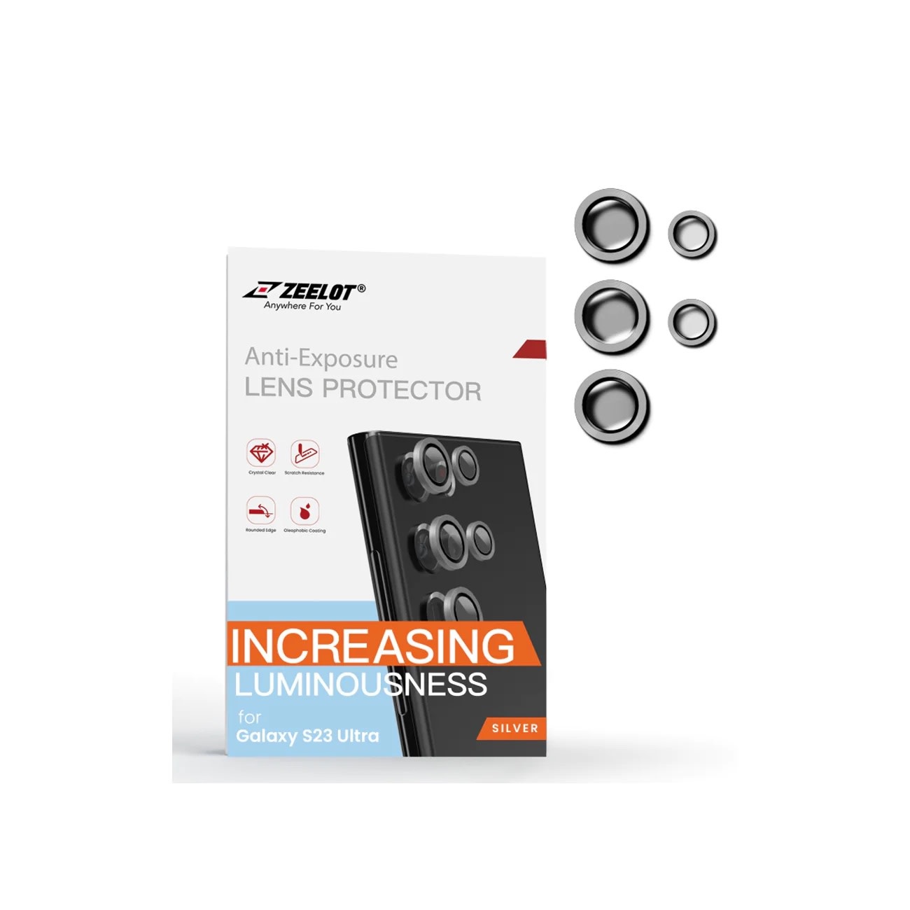 ZEELOT Pishield Titanium Alloy Lens Protector for Samsung Galaxy S23 Ultra - Sliver
