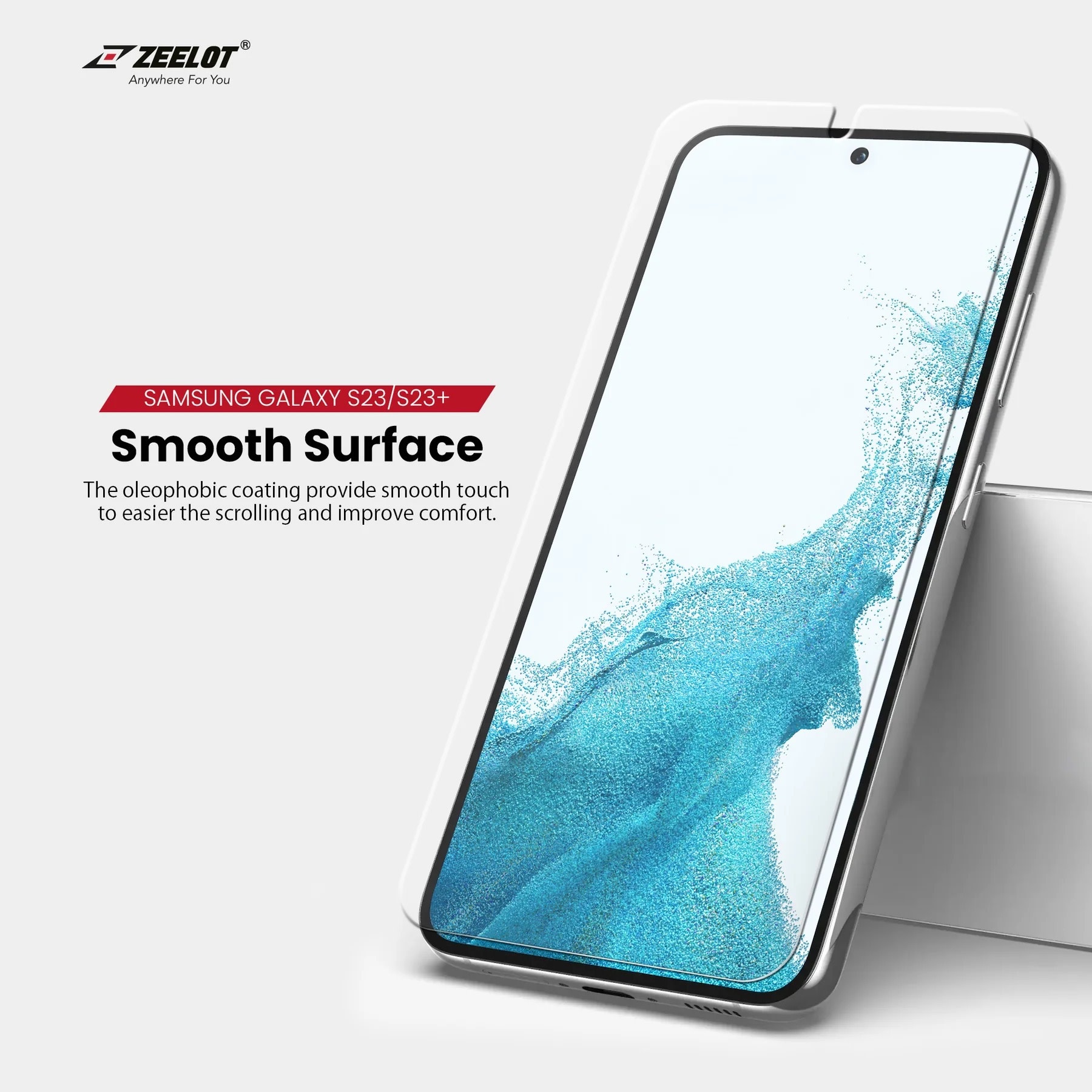 Zeelot Solidsleek Tempered Glass Screen Protector for Samsung Galaxy S23 Plus - Retina Clear