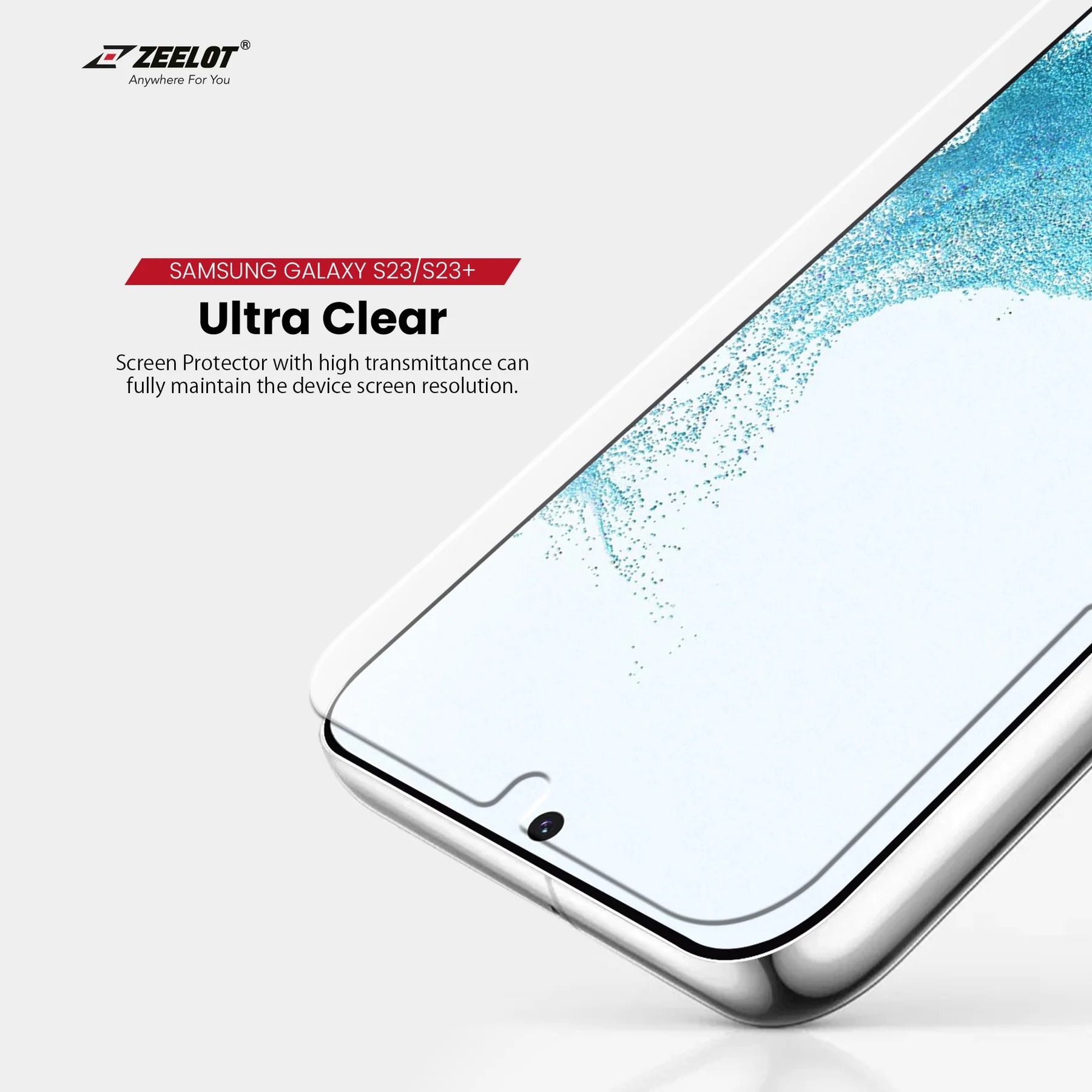 Zeelot Solidsleek Tempered Glass Screen Protector for Samsung Galaxy S23 Plus - Retina Clear