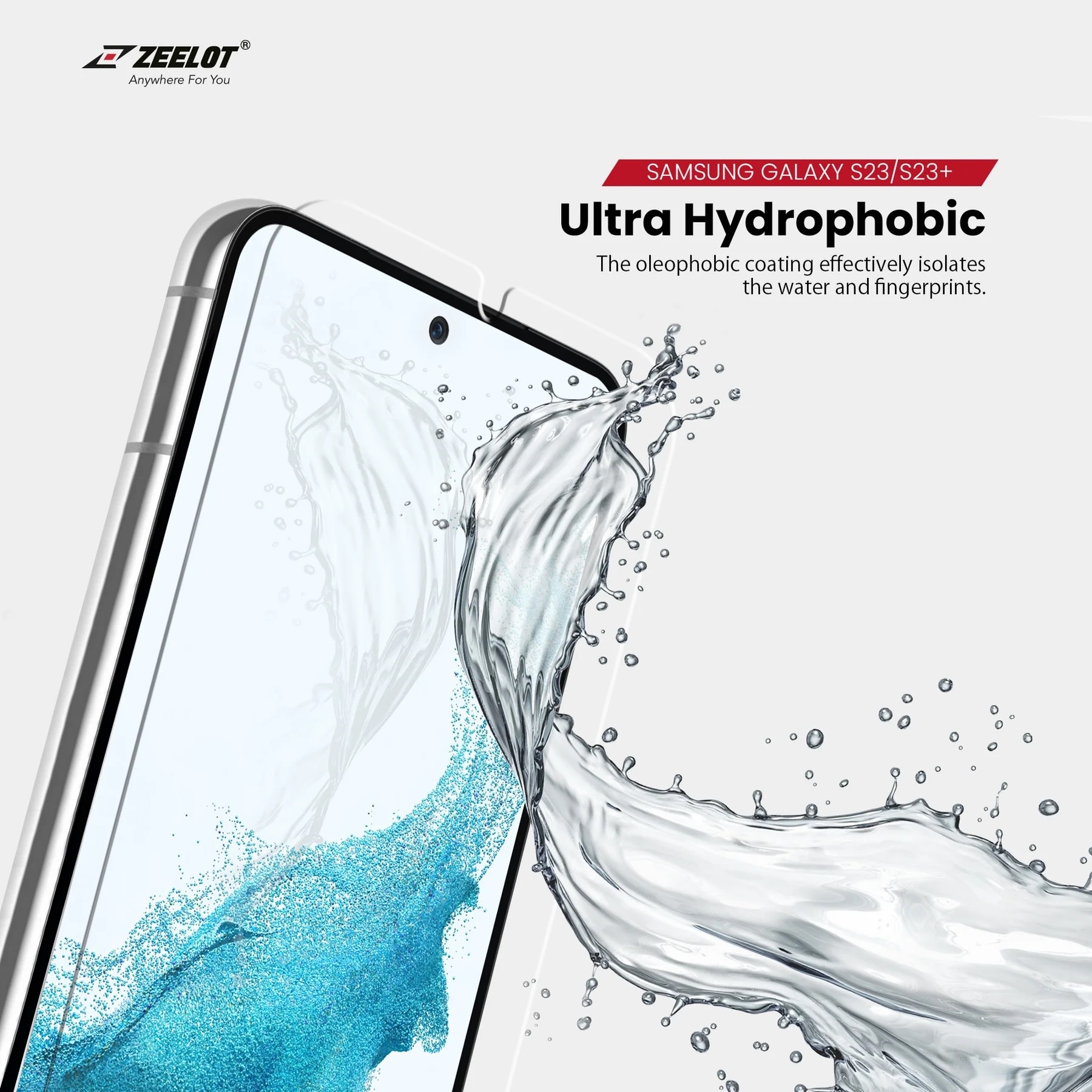 Zeelot Solidsleek Tempered Glass Screen Protector for Samsung Galaxy S23 Plus - Retina Clear