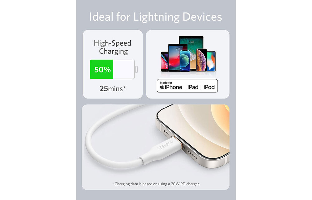 Anker PowerLine III Flow USB-C with Lightning Cable 1.8m - White