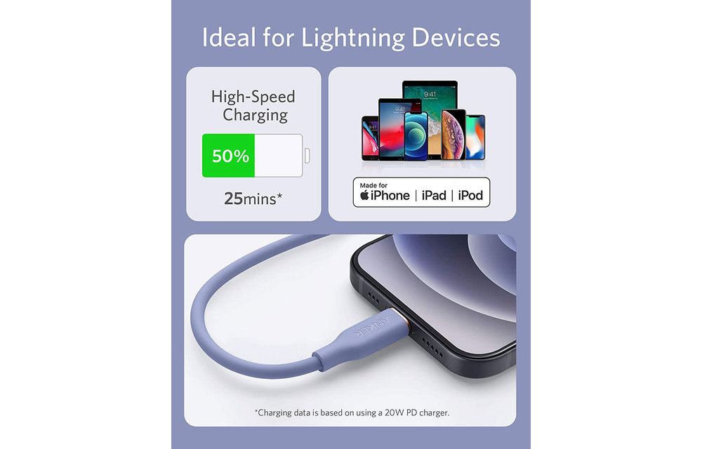 Anker PowerLine III Flow USB-C with Lightning Cable 0.9m - Purple