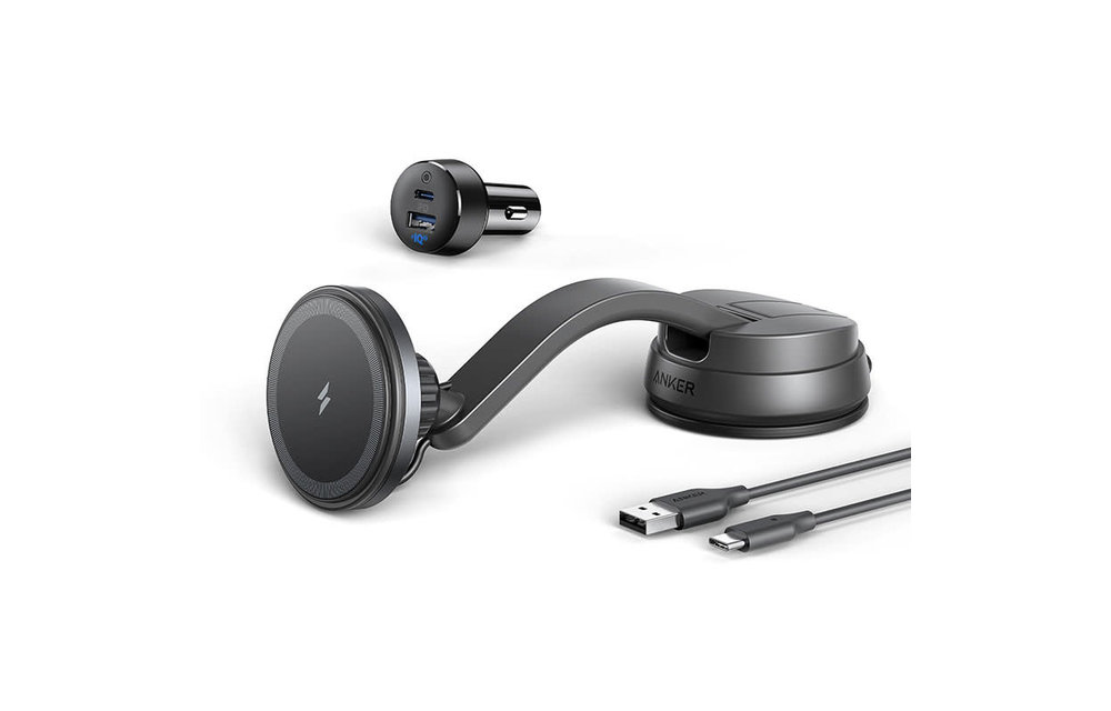 Anker 613 Anker Magnetic Wireless Charger (MagGo) Car Mount with 2-Port USB Car Charger, 5 ft USB-C to USB-A Cable